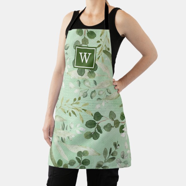 Chic Botanical Green Garden Blätter Monogram Schürze (InSitu)
