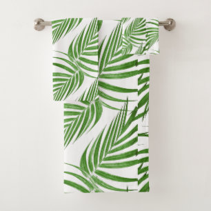 Chic Botanical Green Palm Blätter auf Weiß Badhandtuch Set