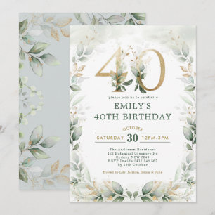 Chic Botanical Greenery Gold Garden 40. Geburtstag Einladung