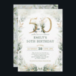 Chic Botanical Greenery Gold Garden 50. Geburtstag Einladung<br><div class="desc">Elegantes botanisch-thematisches 50. Geburtstagsfest mit schöner Aquarellpflanze in Salbeigrün und Gold</div>