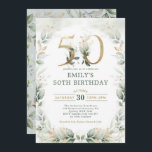 Chic Botanical Greenery Gold Garden 50. Geburtstag Einladung<br><div class="desc">Elegantes botanisch-thematisches 50. Geburtstagsfest mit schöner Aquarellpflanze in Salbeigrün und Gold</div>