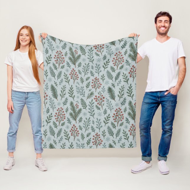 Chic Botanical Holly Berry Floral Muster Fleecedecke (Beispiel)
