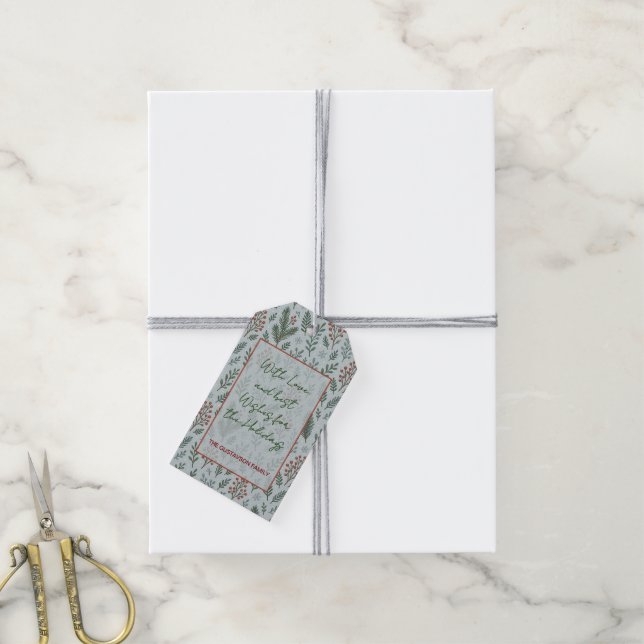 Chic Botanical Holly Berry Floral Muster Geschenkanhänger (Mit Garn)
