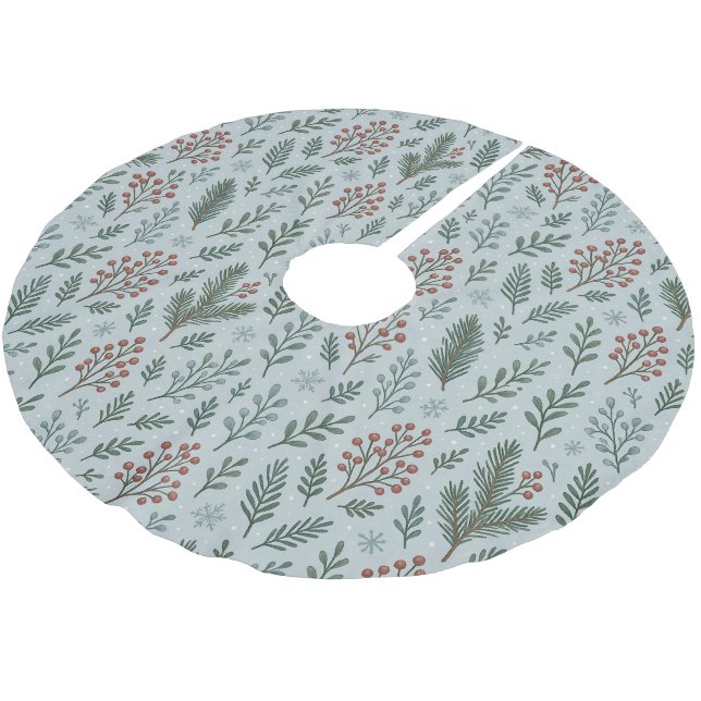 Chic Botanical Holly Berry Floral Muster Polyester Weihnachtsbaumdecke (Schrägansicht)
