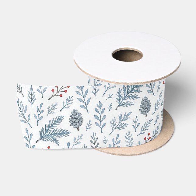 Chic Botanical Holly Berry Floral Muster Satinband (Spule)