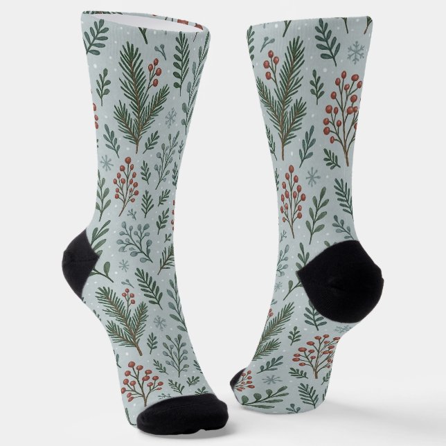 Chic Botanical Holly Berry Floral Pattern Socken (Gewinkelt)