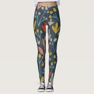 Chic Botanical Illustration Orange Gelbes Muster Leggings