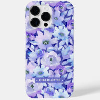 Chic Botanical Lila Blue Watercolor Floral Name
