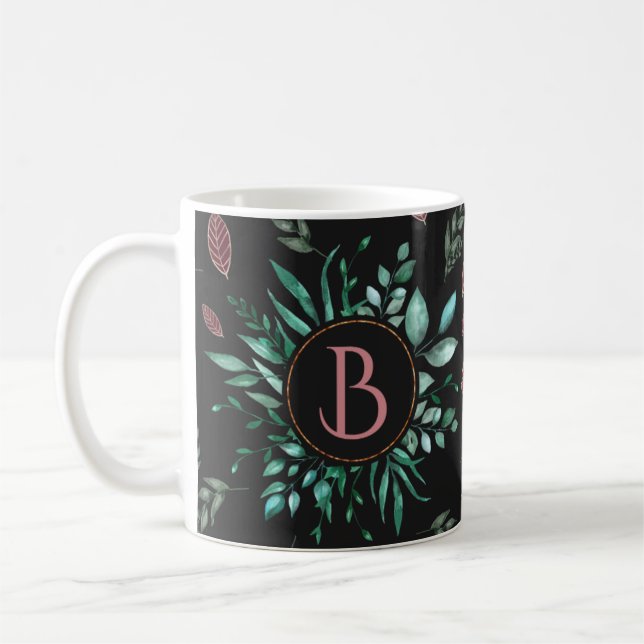 Chic Botanical Monogram in Green, Wine Red & Black Kaffeetasse (Links)