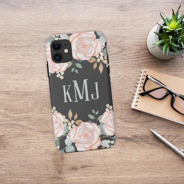 Chic Botanical Monogram Stilvolle Blumengrün Case-Mate iPhone Hülle (Von Creator hochgeladen)
