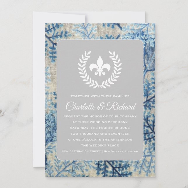 Chic Botanical & Navy Floral Französisch Lilie Einladung (Vorderseite)