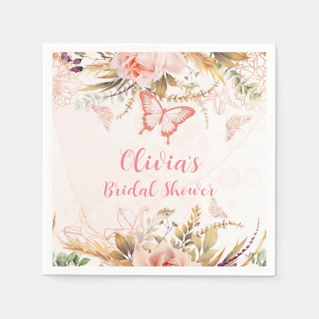 Chic Botanical Peony Butterfly Brautparty Serviette (Vorderseite)