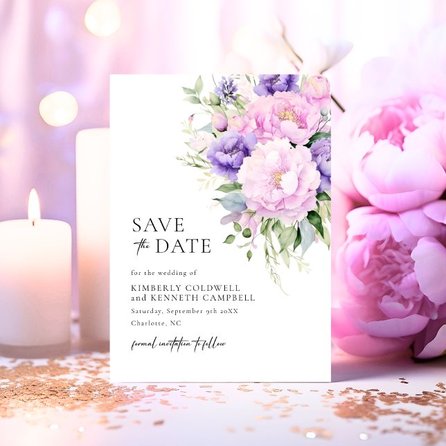 Chic Botanical Pink Lavender Violet Wedding Save The Date (Chic Botanical Pink Lavender Violet Wedding Save The Date)