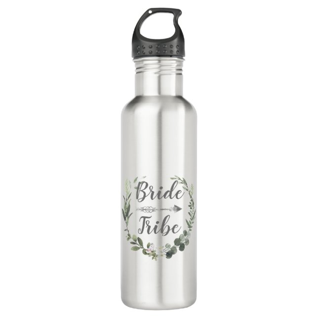 Chic Botanical Watercolor Boho Bride Stamm Edelstahlflasche (Vorderseite)