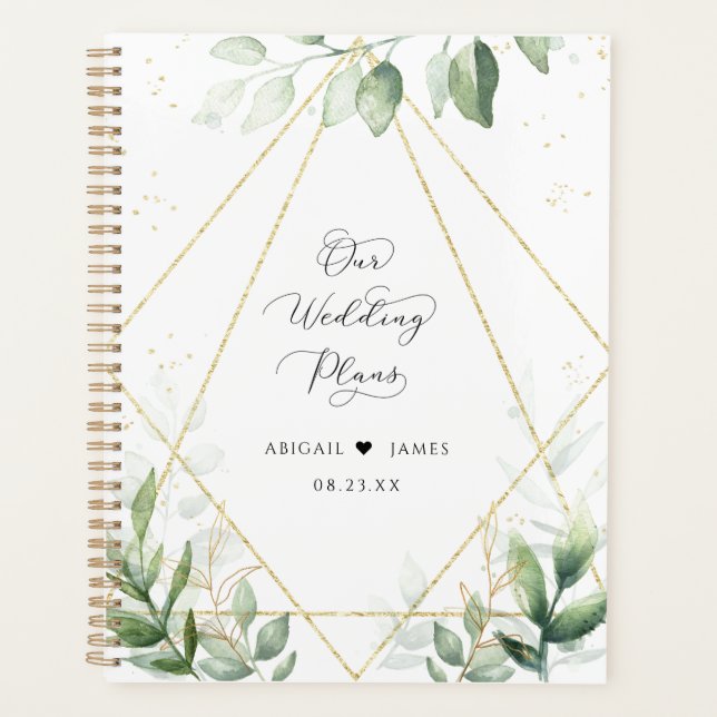 Chic Botanical Watercolor Foil Geometric Wedding Planer (Vorderseite)