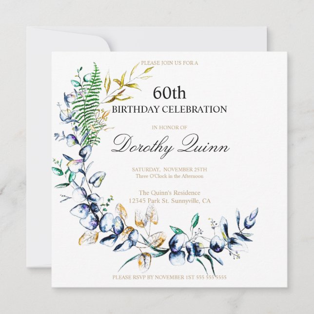 Chic Botanical Wreath individuell anpassbarer Gebu Einladung (Vorderseite)