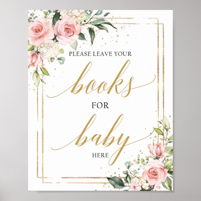 Chic bouquet rose floral livres d'or pour bébé sig (Devant)