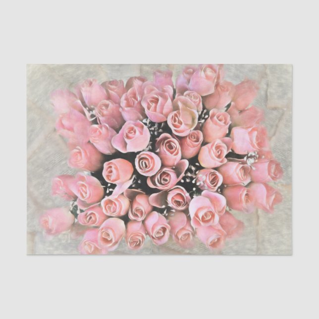 Chic Bouquet Soft Pink Roses Malerei Seidenpapier (Vorderseite)