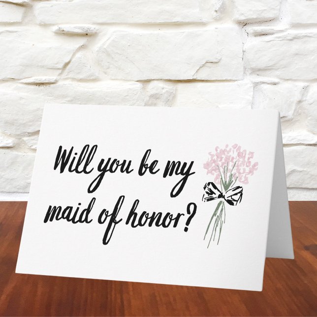 Chic Bouquet wird mein Vorschlag für die Trauzeugi Karte (Ask in style with this chic maid of honor proposal card featuring a delicate floral bouquet and bow.)