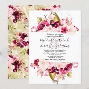 Chic Bourgogne & Fleurs Roses Invitations de maria