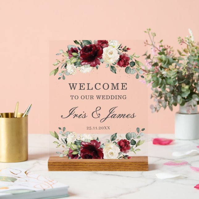 Chic Bourgogne Ivory Floral Mariage Bienvenue (Mariage)