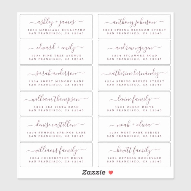 Chic Bourgogne Script Mariage Étiquettes de adress (Feuille)