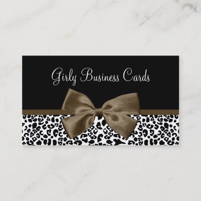 Chic Boutique Brown Ribbon Trendy Leopard Print Visitenkarte (Vorderseite)