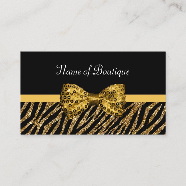 Chic Boutique Gold Zebra Print IMITATE Glitz Bow Visitenkarte (Vorderseite)