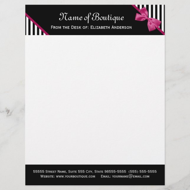 Chic Boutique Schwarz und Weiß Streifen rosa Band Briefkopf (Vorderseite)