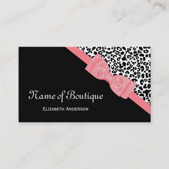 Chic Boutique Schwarz-Weiß Leopard Rosa Band Visitenkarte (Vorderseite)