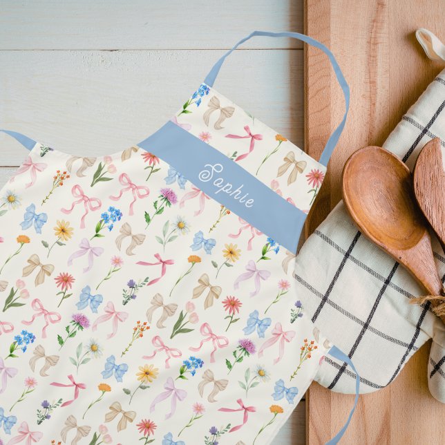 Chic Bow blau Floral Eleganz Muster Backen Schürze (Von Creator hochgeladen)