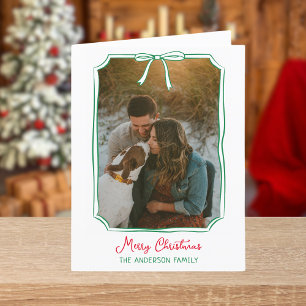 Chic Bow Custom Family Foto Red & Green Christmas Feiertagskarte