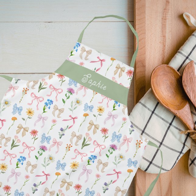Chic Bow Green Floral Eleganz Muster Backen Schürze (Von Creator hochgeladen)