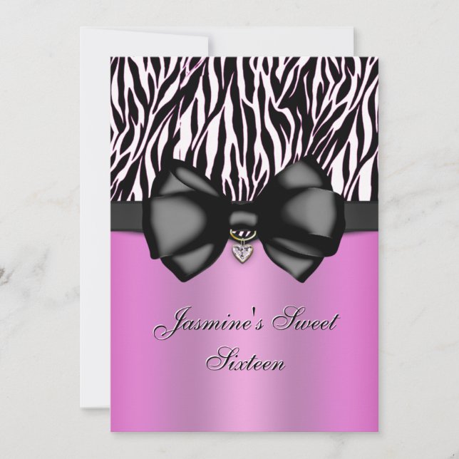 Chic Bowed Zebra Print 5 x 7 Einladung [Rosa] (Vorderseite)