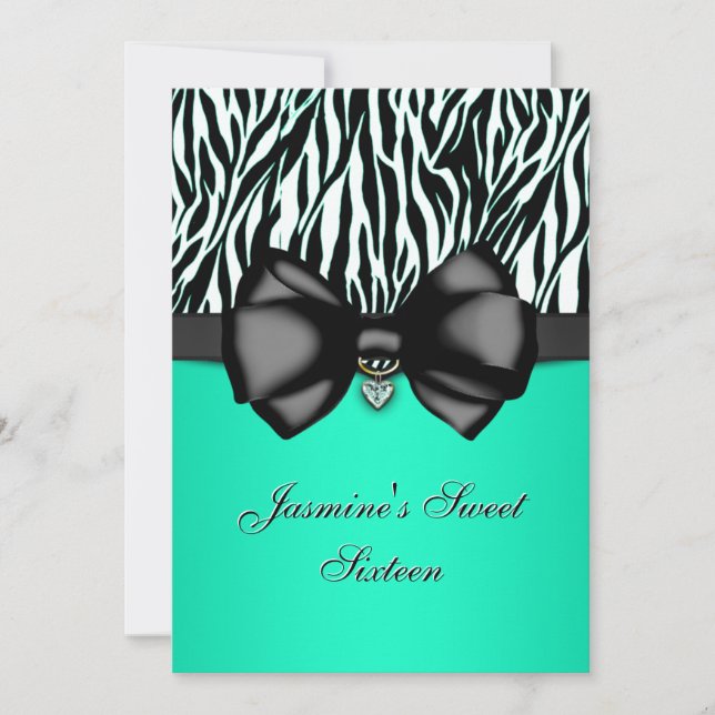 Chic Bowed Zebra Print Invite [Aquamarin] Einladung (Vorderseite)