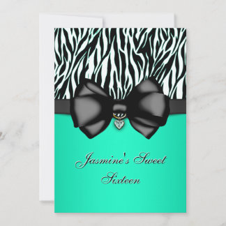 Chic Bowed Zebra Print Invite [Aquamarin] Einladung
