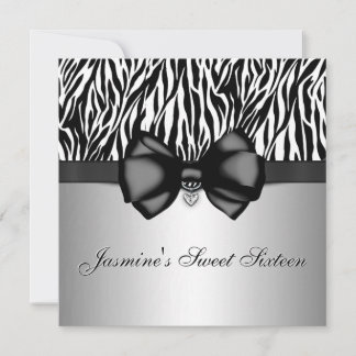 Chic Bowed Zebra Print Invite [Silver] Einladung