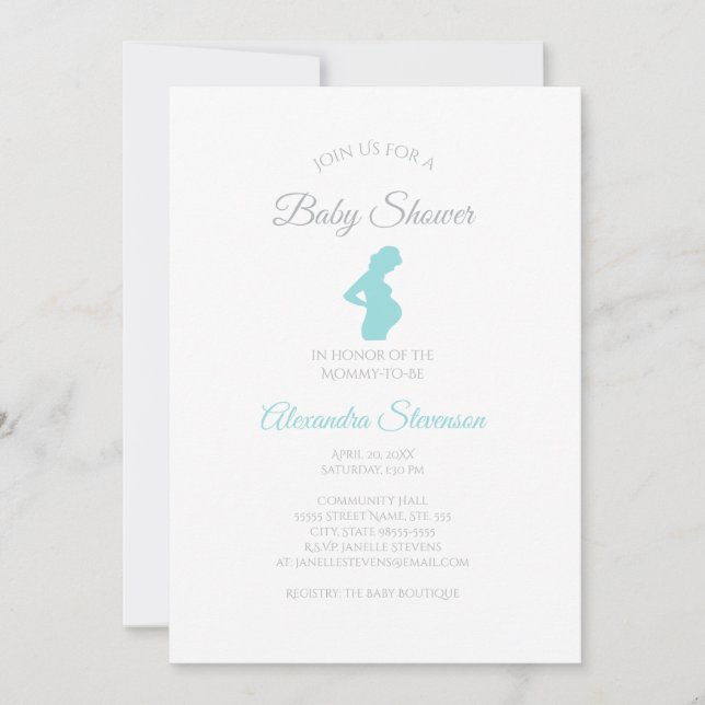 Chic Boy Baby Dusche Schwangere Frau Baby Bump Einladung (Vorderseite)