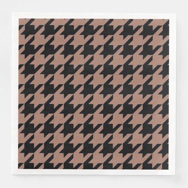 Chic braunes Schwarzes Hahnentrittmuster Serviette (Vorderseite)