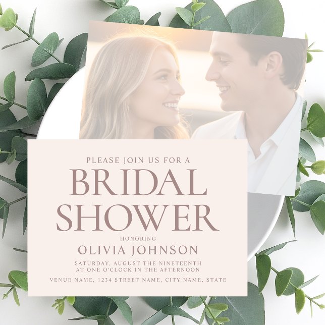 Chic Brautparty Foto Typografie Blassrosa Einladung (Von Creator hochgeladen)