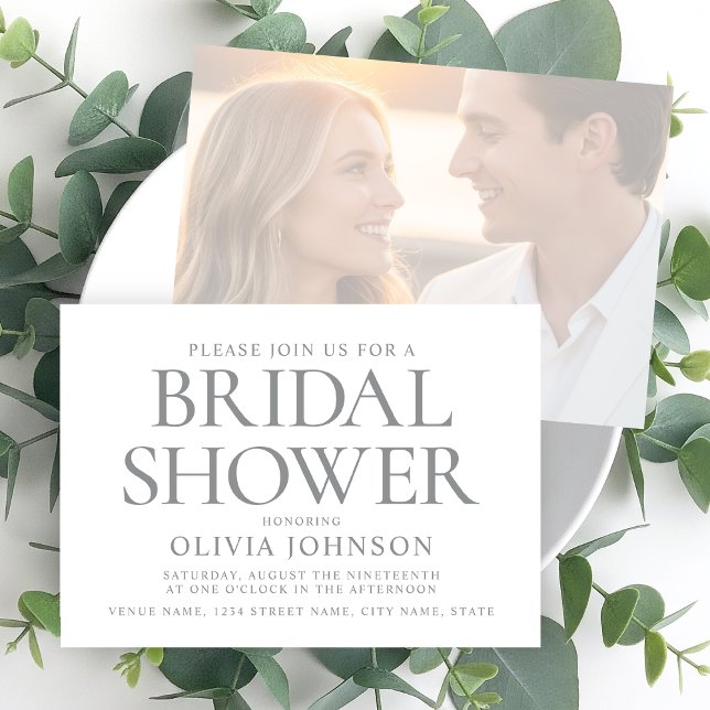 Chic Brautparty Foto Typografie Grau Weiß Einladung (Von Creator hochgeladen)