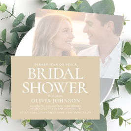 Chic Brautparty Foto Typografie Hochzeit Beige Einladung