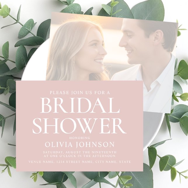 Chic Brautparty Foto Typografie Hochzeitrosa Einladung (Von Creator hochgeladen)