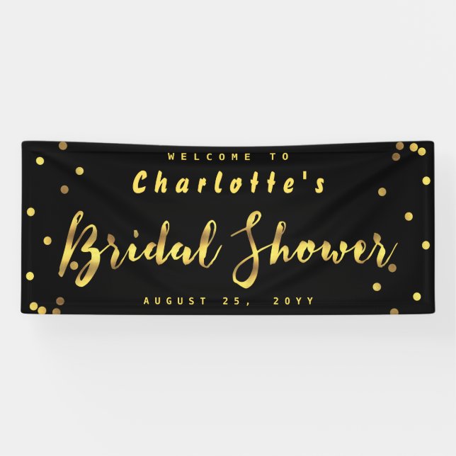 Chic-Brautparty-Imitat-Goldconfetti-Schwarzes Banner (Horizontal)