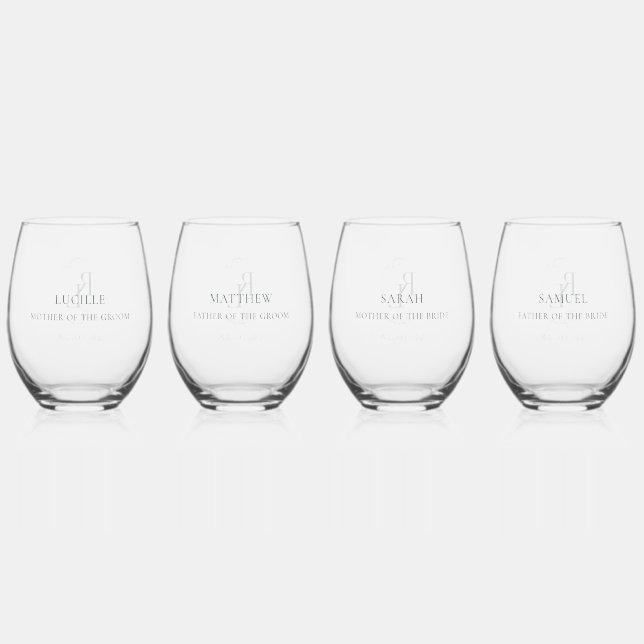 Chic Brautparty Wedding Monogram 4 Trinkbehälter S Weinglas Ohne Stiel (Vorderseite)