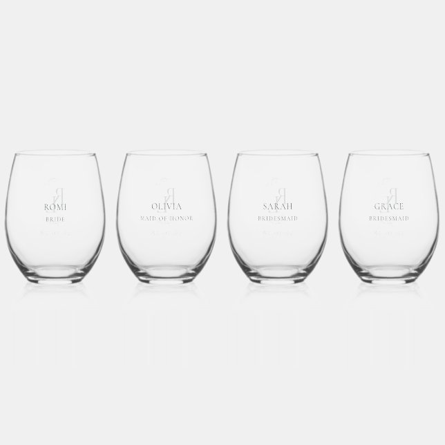 Chic Brautparty Wedding Monogram 4 Trinkbehälter S Weinglas Ohne Stiel (Vorderseite)