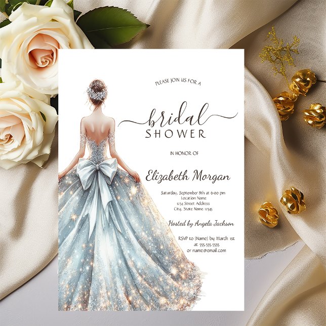 Chic Bridal Dress Gold Glitzer Brautparty Einladung (Von Creator hochgeladen)