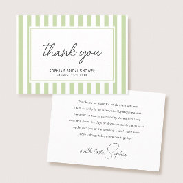 Chic Bridal Shower Modern Script Green Stripes Dankeskarte
