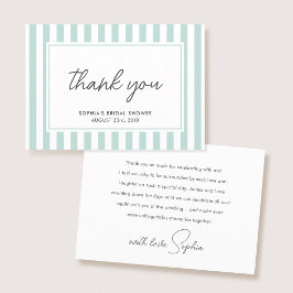 Chic Bridal Shower Modern Script Teal Stripes Dankeskarte
