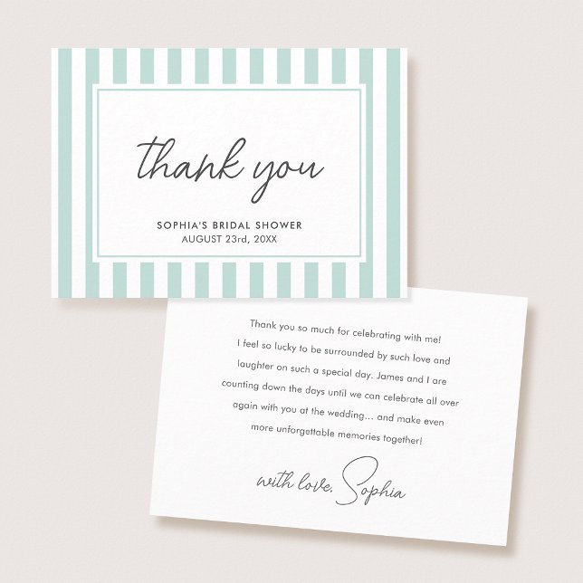 Chic Bridal Shower Modern Script Teal Stripes Dankeskarte (Von Creator hochgeladen)
